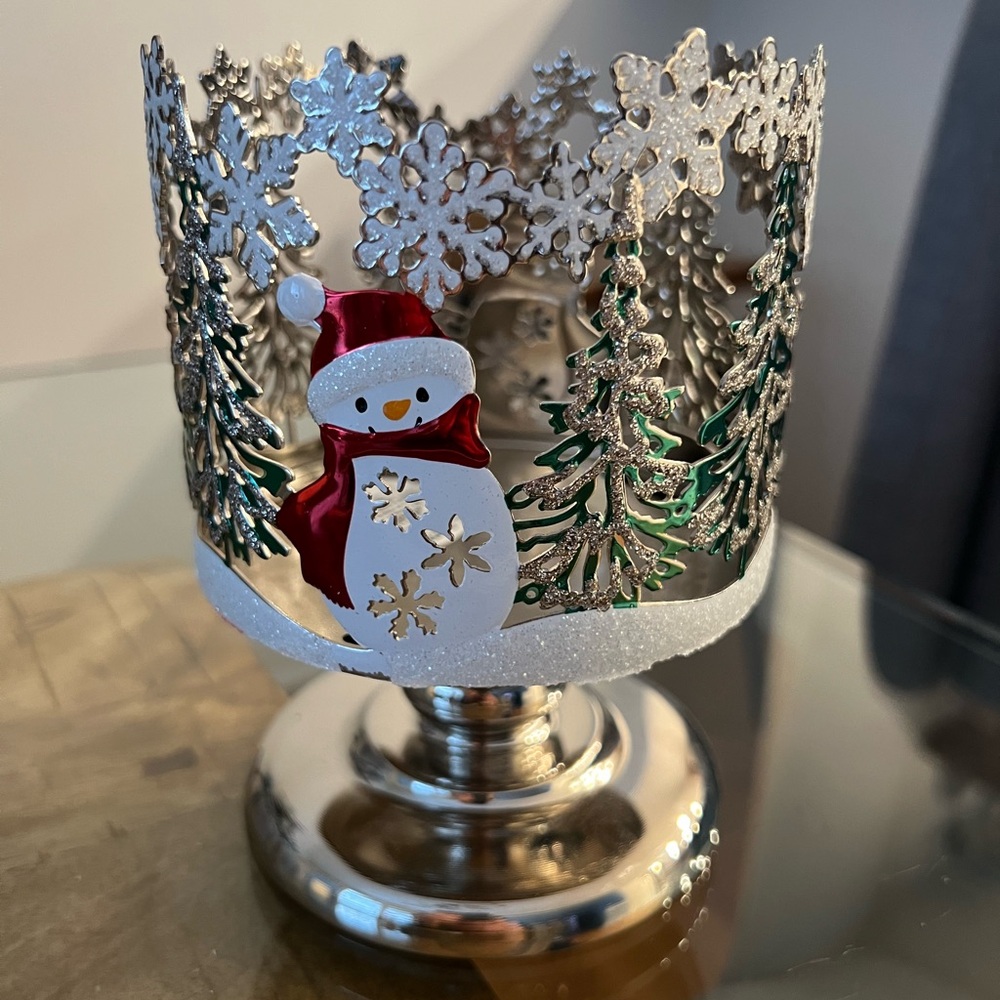 Bath & Body Works Christmas Snowman 3-wick pedestal candle holder